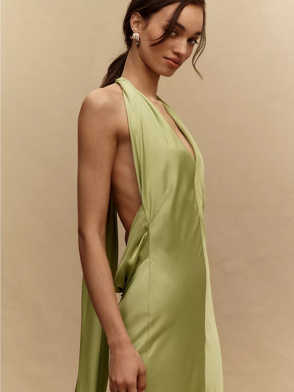 NWT BHLDN Celeste Plunge Satin Green  Maxi Dress | Anthropologie - Picture 3 of 7
